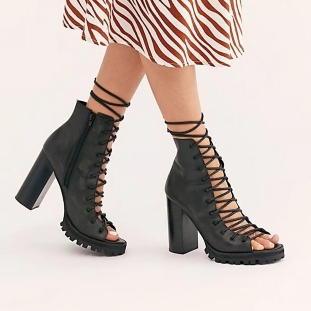 Jeffrey Campbell Palermo Black Lace-Up Women's Boots